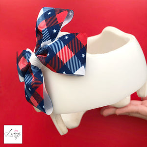 *LIMITED STOCK* Patriotic Plaid Baby Girl Cranial Band Helmet Bow for Starband Doc Band