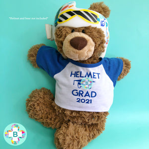 Starband Doc Band Baby Helmet Bear Graduation Shirt, Cranial Band Teddy Bear Shirt- Blue Sleeves