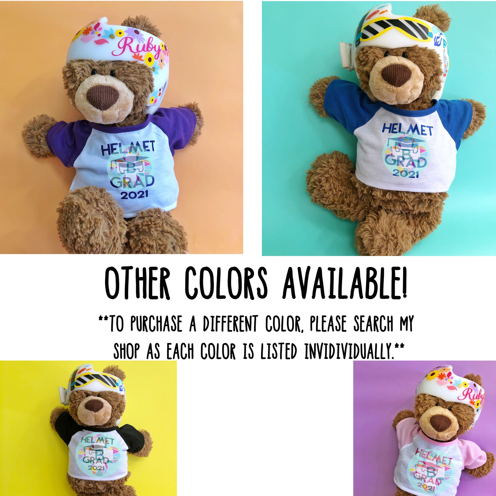 Baby Cranial Band Helmet Graduate Teddy Bear Shirt, Starband Doc Band Graduate Bear Shirt - Black Sleeves