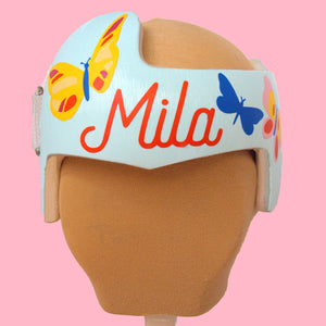 butterfly baby girl helmet, butterflies, baby girl helmet accessories, babbleworthy decals, baby helmet painting, baby helmet diy