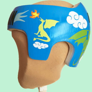 decorate your baby's helmet, babbleworthy, cranial band designs for boys, cranial band ideas, baby helmet painting, baby helmet paint, paint baby helmet, paint docband, dragon baby helmet