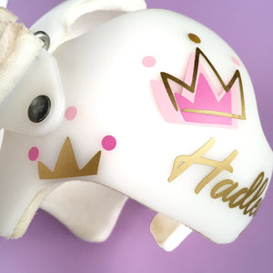 Princess Baby Girl Helmet Decals, Crown and Dot Gold and Pink Fixing My Crown Stickers